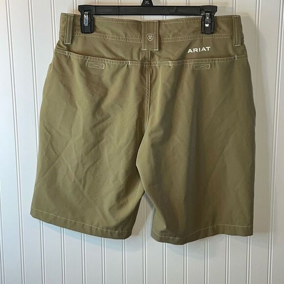 Ariat Tek Shorts Men's 30 Khaki Chino Tech Performance Flat Front Pockets Logo - Picture 6 of 9